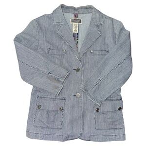 Women's Railroad Striped Blue/White Blazer Jacket Route 66 Size Med Trucker